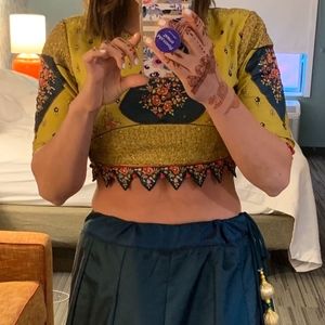 Embroidered Art Silk Lehenga in Dark Teal Blue